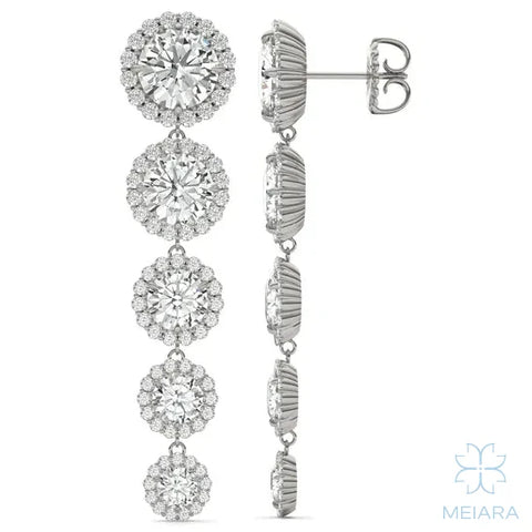 Iris Round Five Stone Halo Drop Earrings