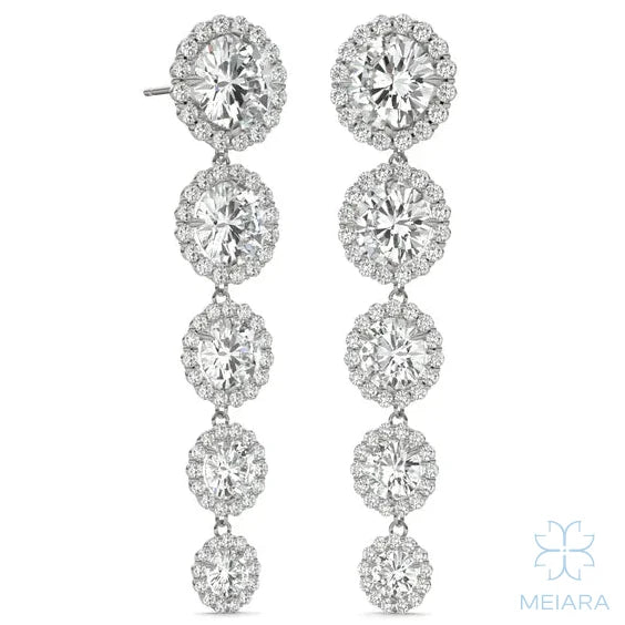 Round Five Stone Halo Drop Earrings - view 4