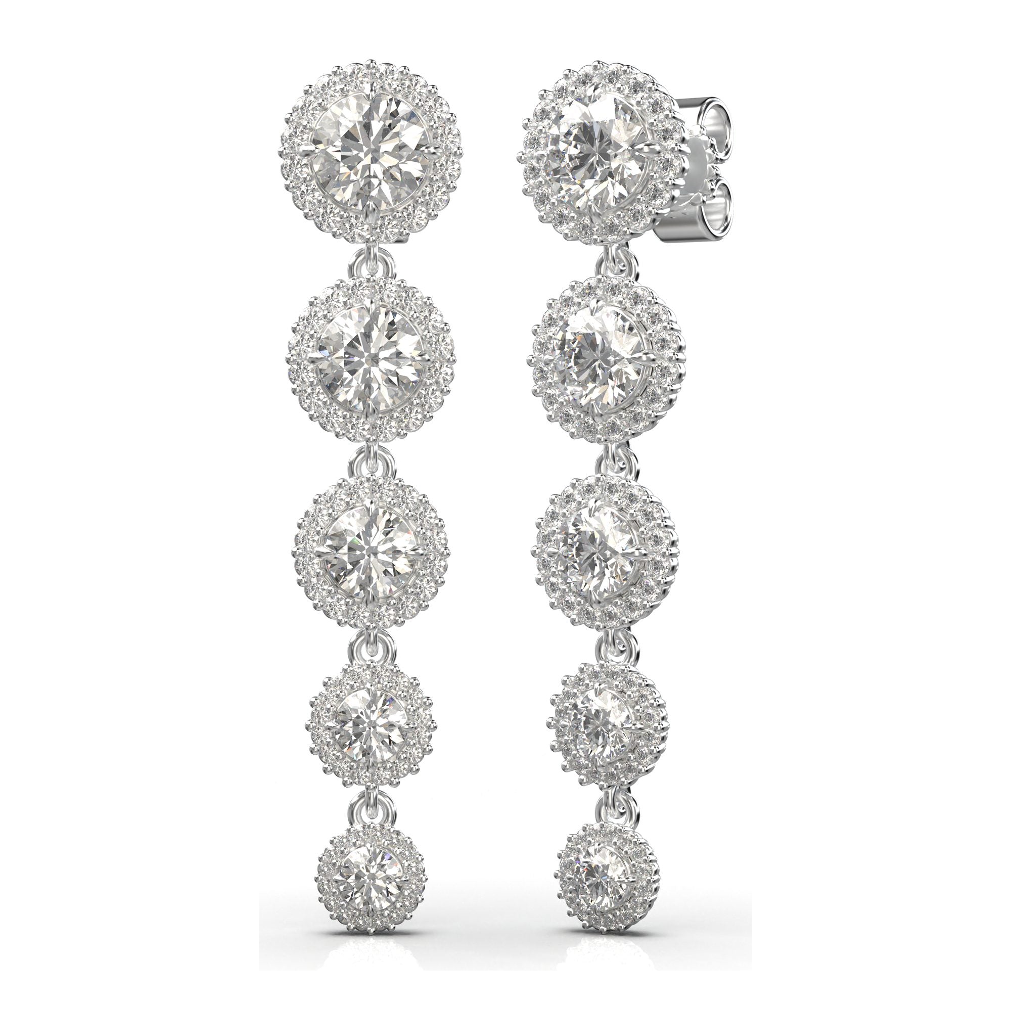 Iris Round Five Stone Halo Drop Earrings