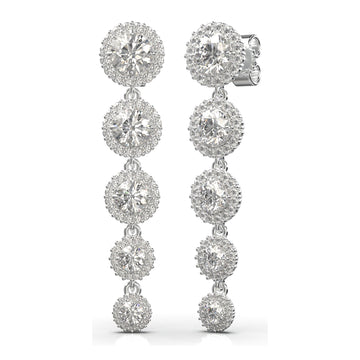 Iris Round Five Stone Halo Drop Earrings