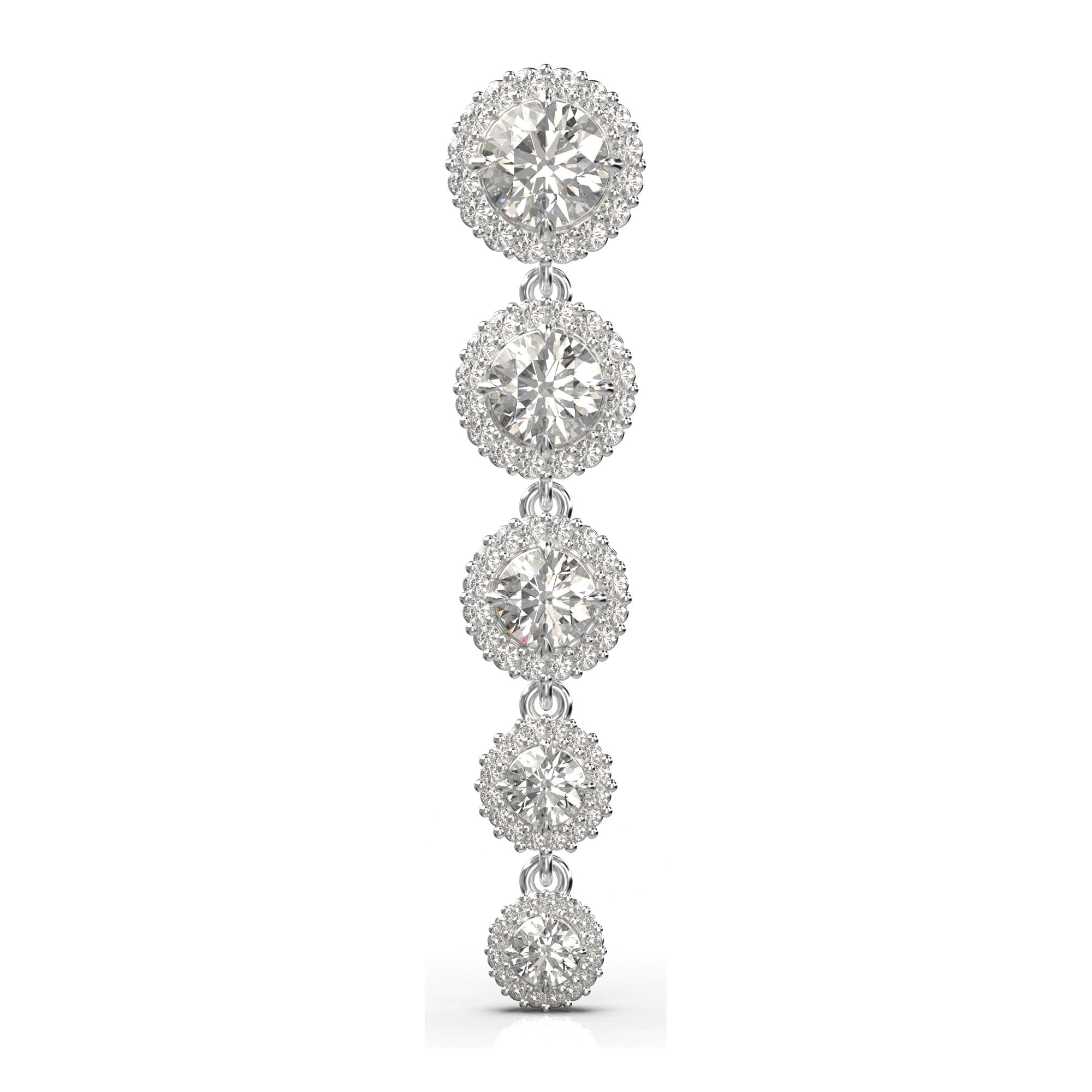 Iris Round Five Stone Halo Drop Earrings