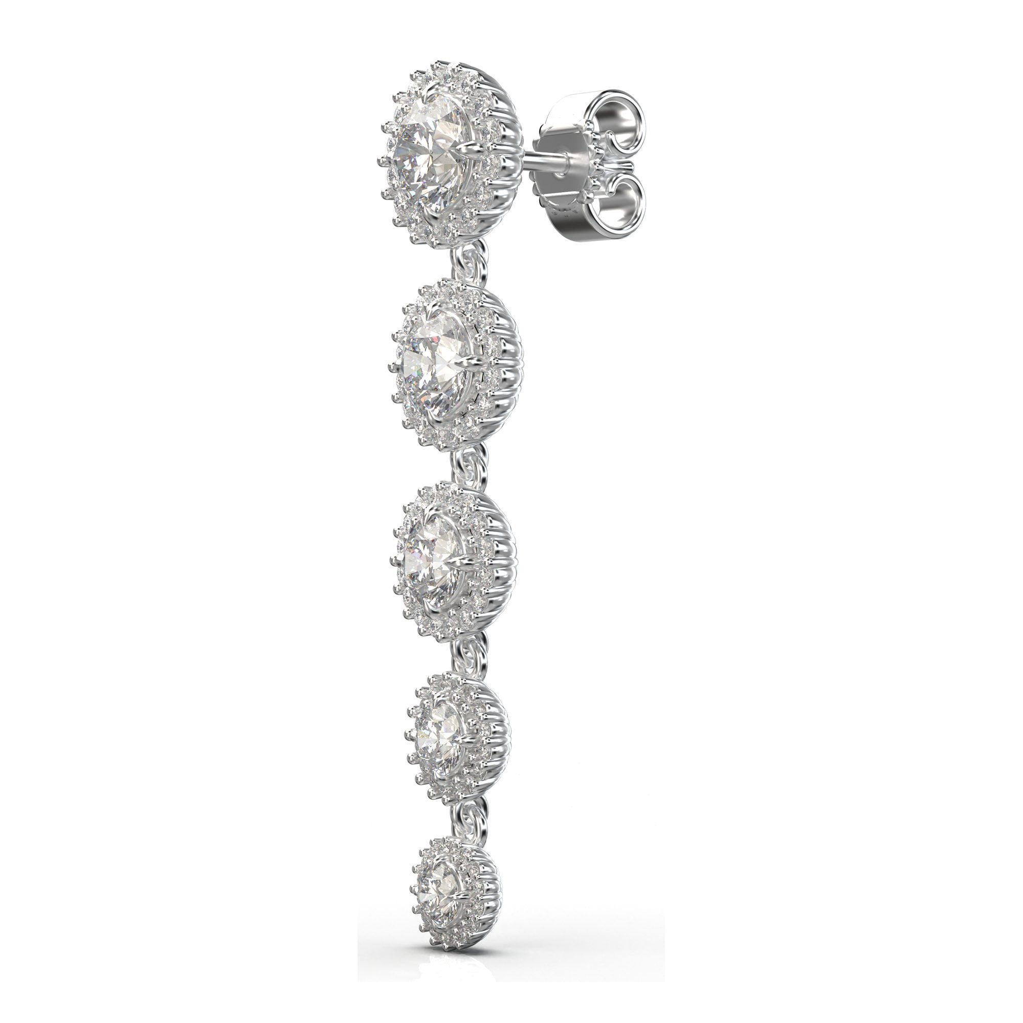 Iris Round Five Stone Halo Drop Earrings