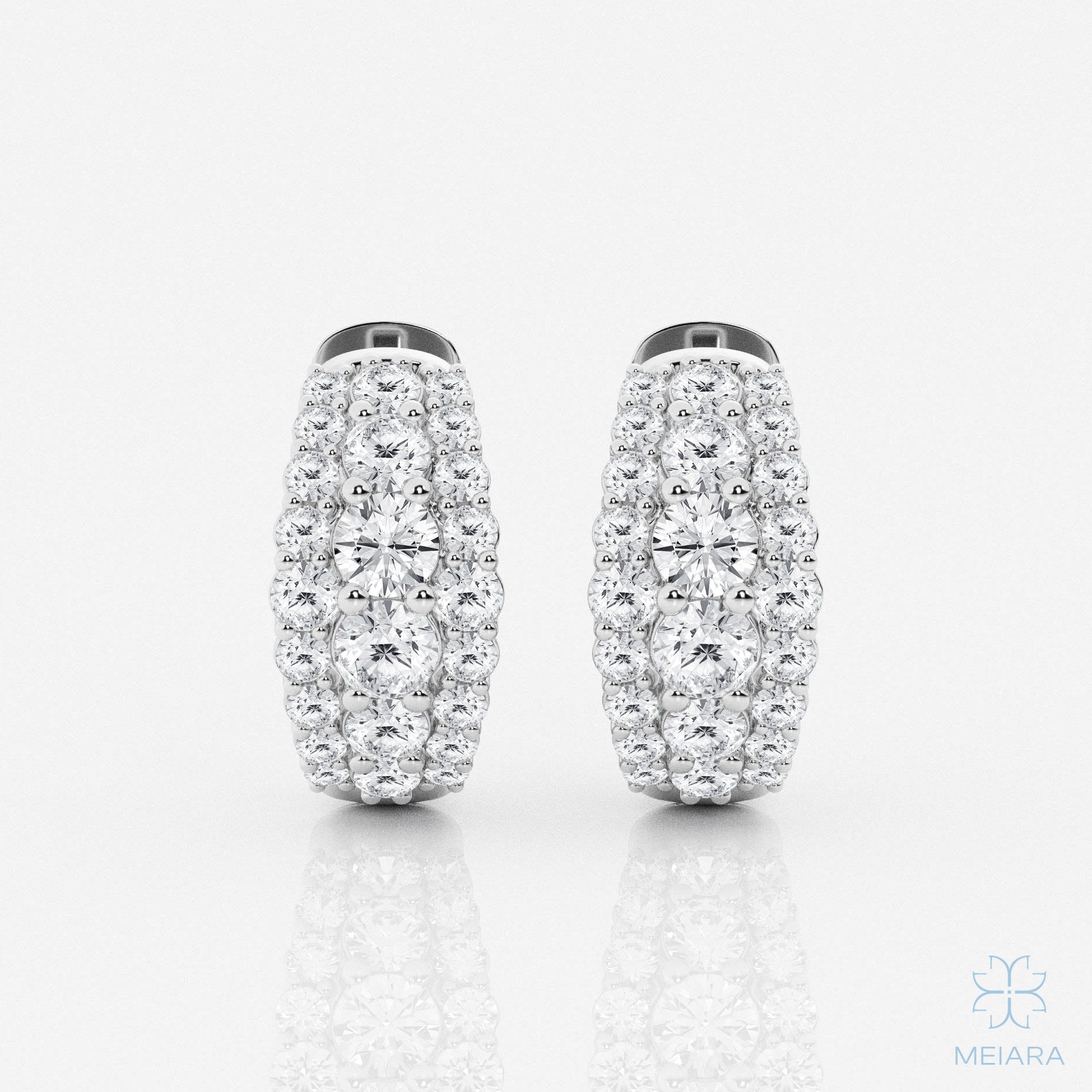 Eve Round Cut Triple Row Hoop Earrings