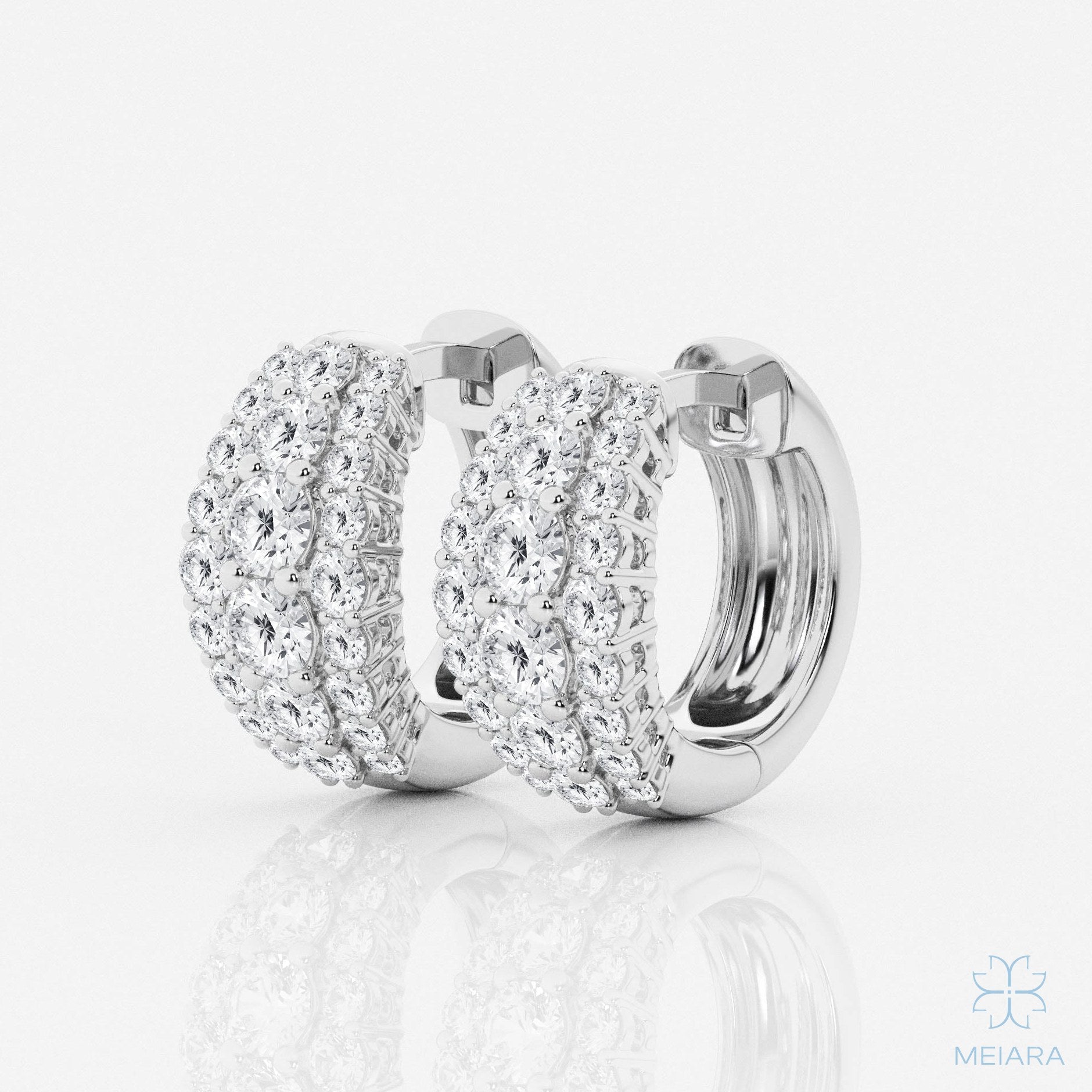 Eve Round Cut Triple Row Hoop Earrings