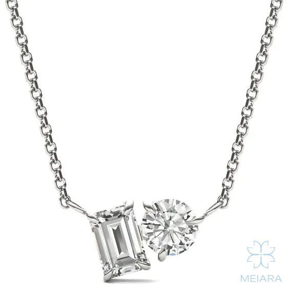 Eve Round Brilliant And Emerald Toi Et Moi Necklace