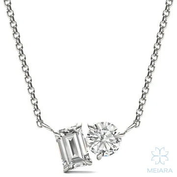 Eve Round Brilliant And Emerald Toi Et Moi Necklace