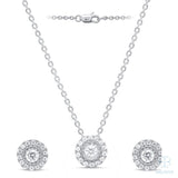 Iris Round Halo Pendant & Stud Set