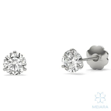 Eve Round Brilliant Three-Prong Stylish Screw-Back Stud