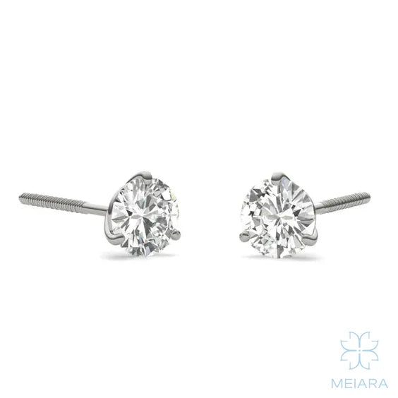 Eve Round Brilliant Three-Prong Stylish Screw-Back Stud