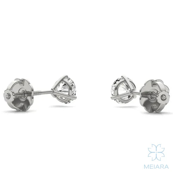 Eve Round Brilliant Three-Prong Stylish Screw-Back Stud