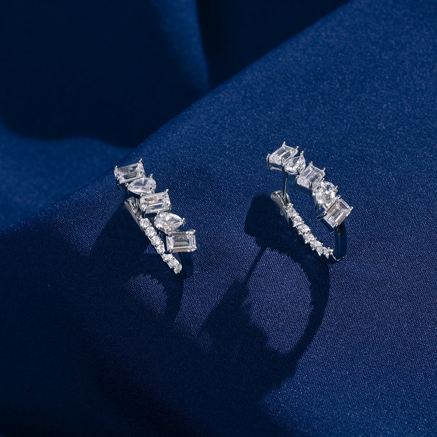 Drop and Emerald Cut Moissanite Diamond 925 Sterling Silver Hoop Earrings