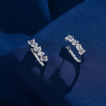 Drop and Emerald Cut Moissanite Diamond 925 Sterling Silver Hoop Earrings