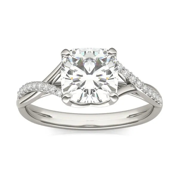 Cushion Hearts & Arrows Signature Twisted Side-Stone Engagement Ring