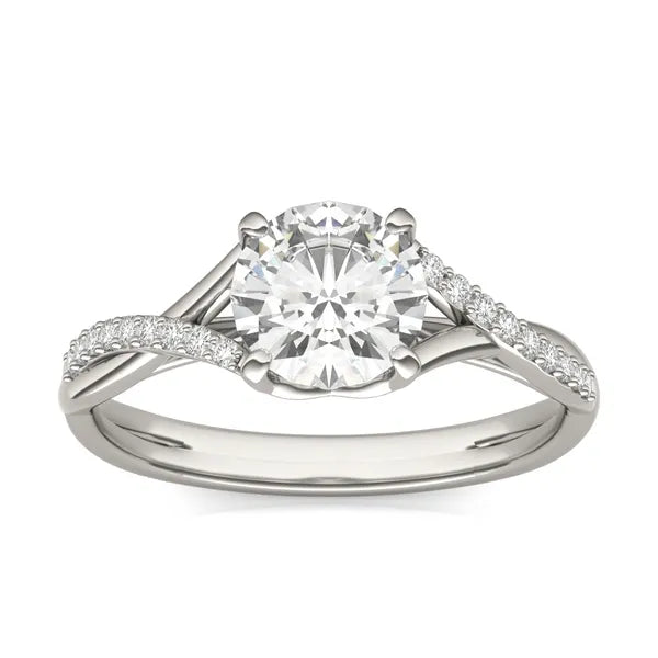 Round Hearts & Arrows Signature Twisted Side-Stone Engagement Ring
