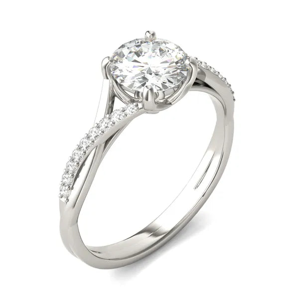 Round Hearts & Arrows Signature Twisted Side-Stone Engagement Ring