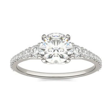 Round Hearts & Arrows Signature Graduated Side-Stone Engagement Ring