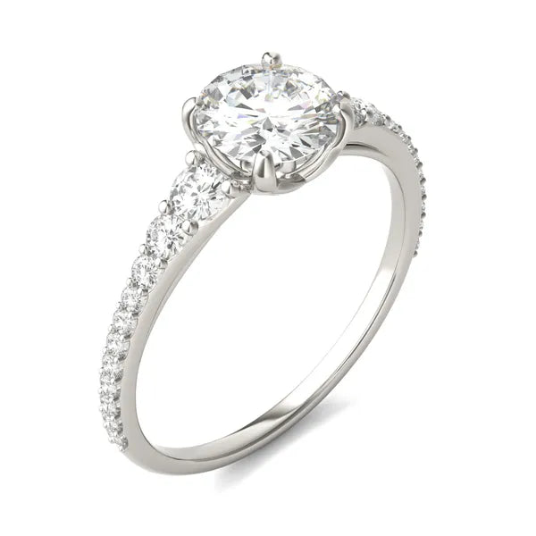 Round Hearts & Arrows Signature Graduated Side-Stone Engagement Ring