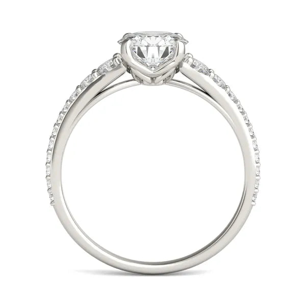 Round Hearts & Arrows Signature Graduated Side-Stone Engagement Ring