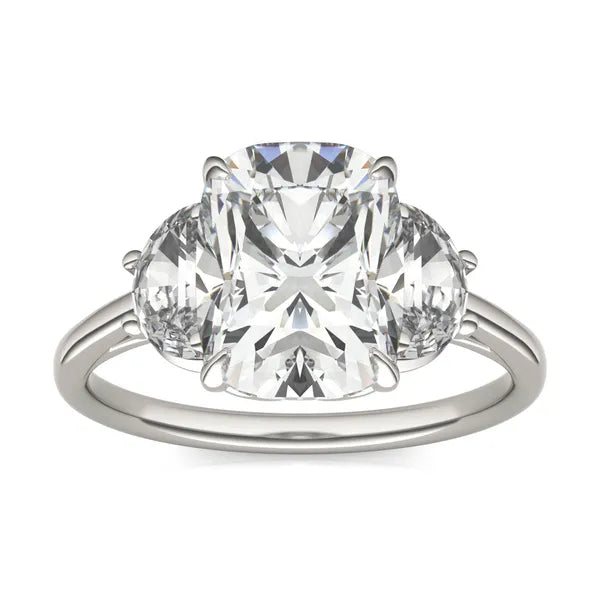 Elongated Cushion Signature Half Moon Three-Stone Engagement Ring