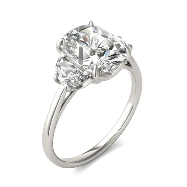 Elongated Cushion Signature Half Moon Three-Stone Engagement Ring