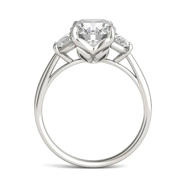 Elongated Cushion Signature Half Moon Three-Stone Engagement Ring