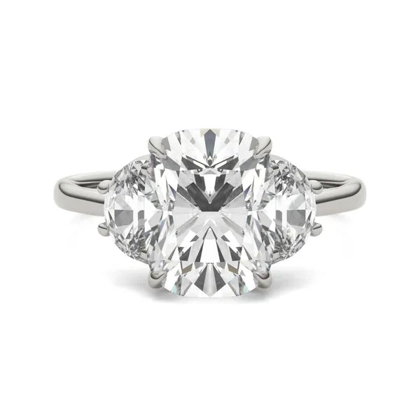 Elongated Cushion Signature Half Moon Three-Stone Engagement Ring
