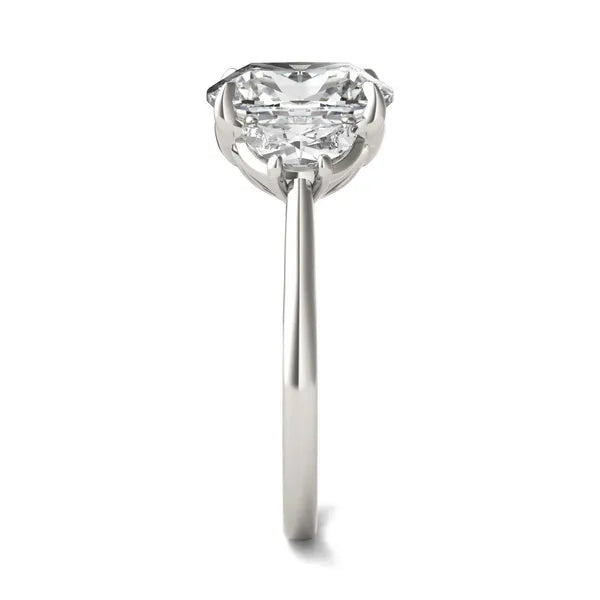 Elongated Cushion Signature Half Moon Three-Stone Engagement Ring