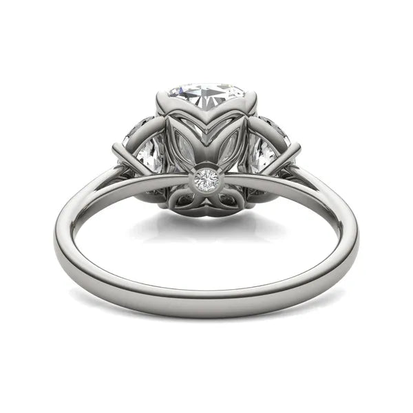 Elongated Cushion Signature Half Moon Three-Stone Engagement Ring
