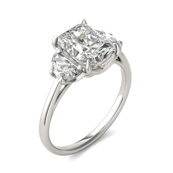 Radiant Signature Half Moon Three-Stone Engagement Ring