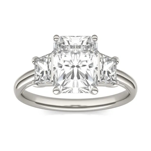 Radiant Signature Trapazoid Three-Stone Engagement Ring