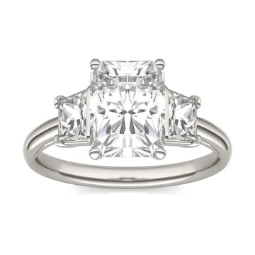 Radiant Signature Trapazoid Three-Stone Engagement Ring