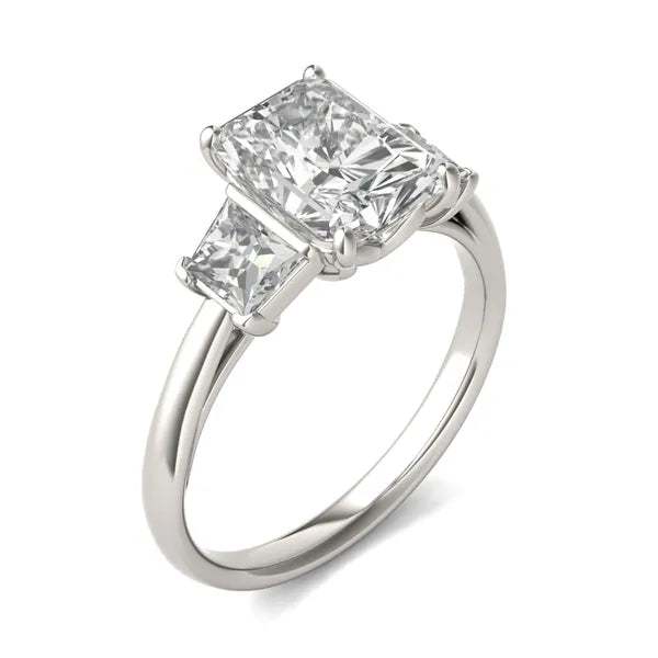 Radiant Signature Trapazoid Three-Stone Engagement Ring