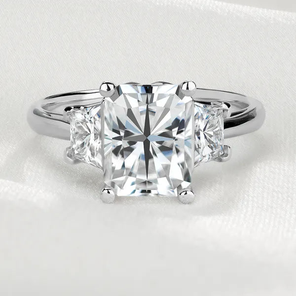 Radiant Signature Trapazoid Three-Stone Engagement Ring