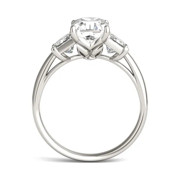 Radiant Signature Trapazoid Three-Stone Engagement Ring