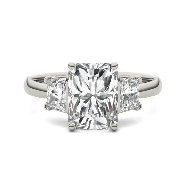 Radiant Signature Trapazoid Three-Stone Engagement Ring