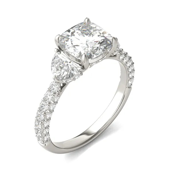 Cushion Lumina Three-Stone Engagement Ring