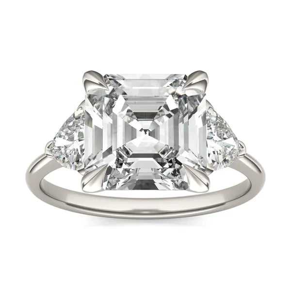 Asscher Claw Prong Trillion Three-Stone Engagement Ring