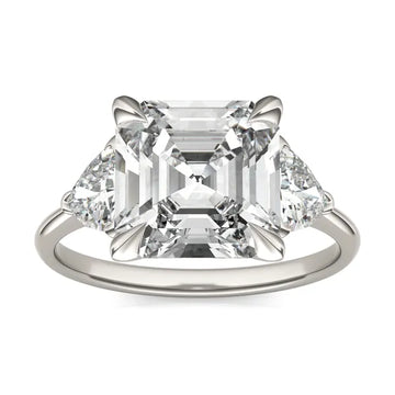 Asscher Claw Prong Trillion Three-Stone Engagement Ring