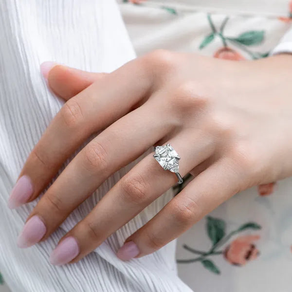 Asscher Claw Prong Trillion Three-Stone Engagement Ring