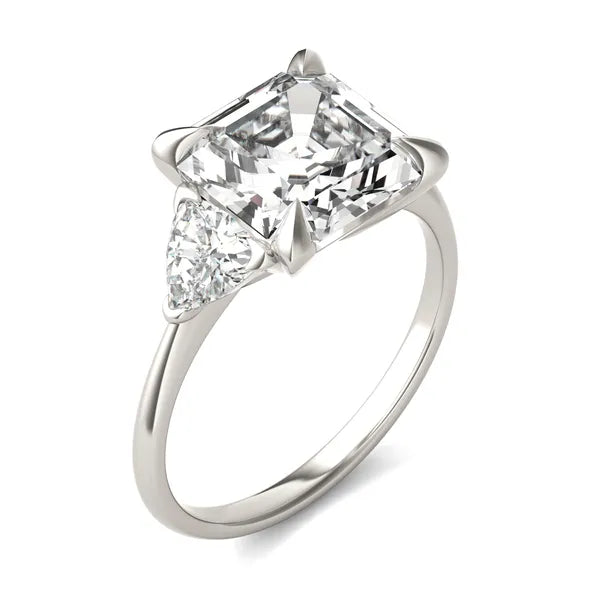 Asscher Claw Prong Trillion Three-Stone Engagement Ring