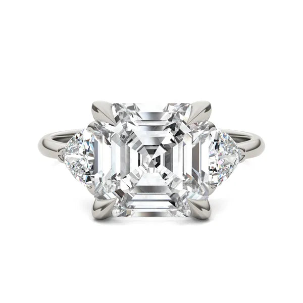 Asscher Claw Prong Trillion Three-Stone Engagement Ring