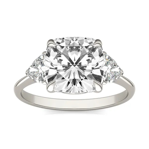 Cushion Claw Prong Trillion Three-Stone Engagement Ring