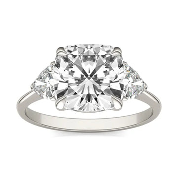 Cushion Claw Prong Trillion Three-Stone Engagement Ring