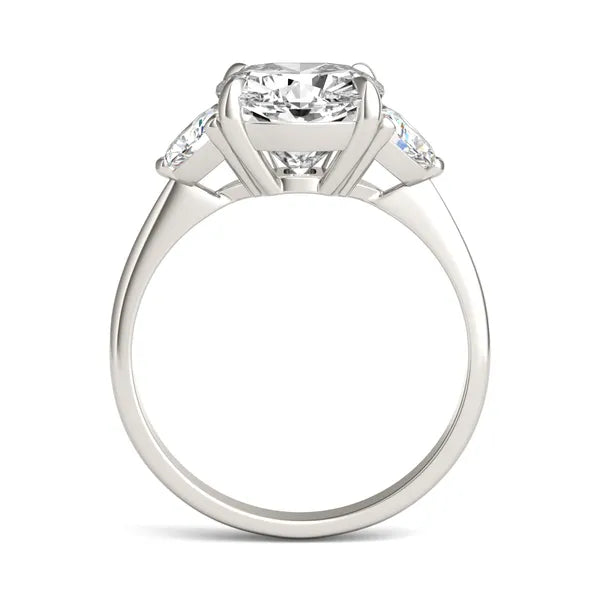 Cushion Claw Prong Trillion Three-Stone Engagement Ring