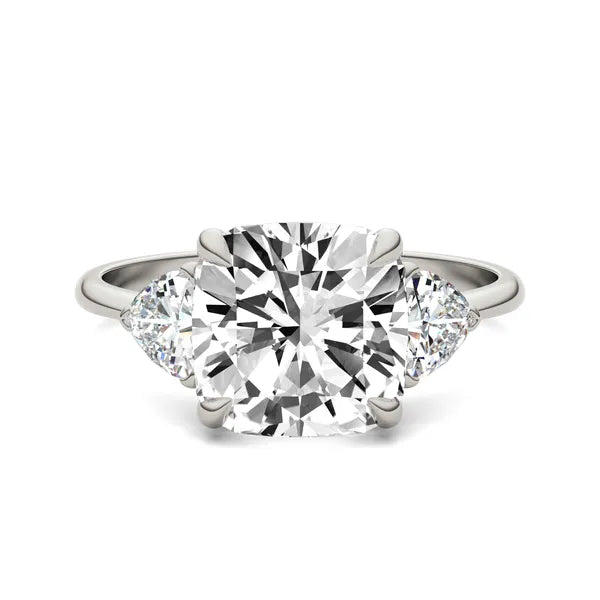 Cushion Claw Prong Trillion Three-Stone Engagement Ring