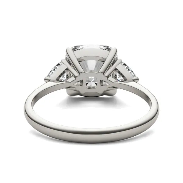 Cushion Claw Prong Trillion Three-Stone Engagement Ring
