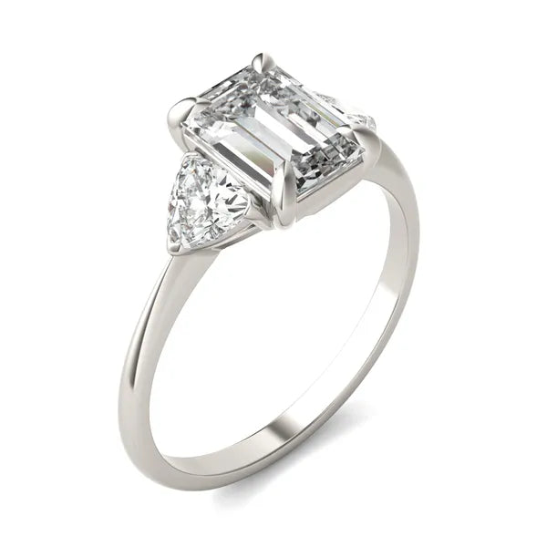 Emerald Claw Prong Trillion Three-Stone Engagement Ring