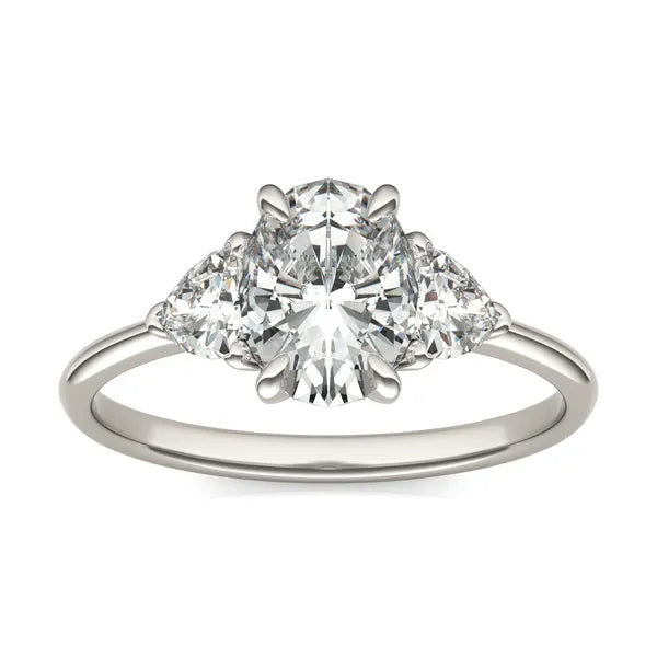 Oval Claw Prong Ethereal Three-Stone Engagement Ring