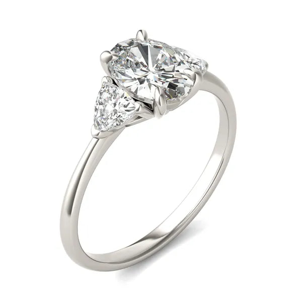 Oval Claw Prong Ethereal Three-Stone Engagement Ring