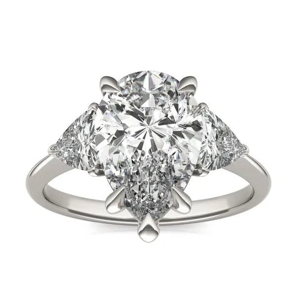 Pear Claw Prong Trillion Three-Stone Engagement Ring